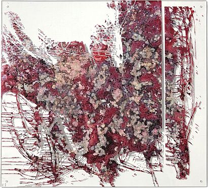 raspberries, silver and TIME on plexiglas