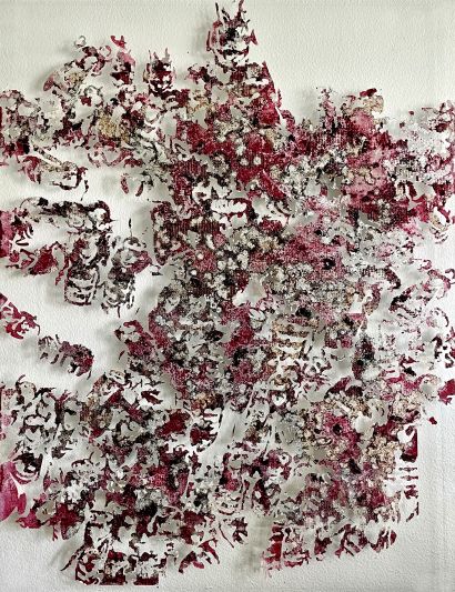 raspberries, silver and TIME on canvas