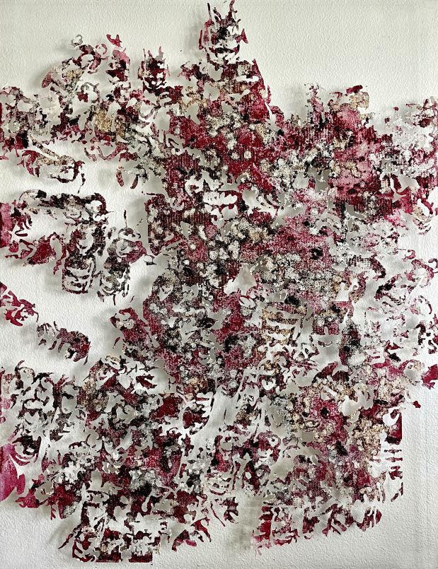 raspberries, silver and TIME on plexiglas